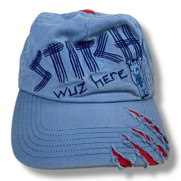 Disney Parks “Stitch Wuz Here" Baseball Hat Light Blue & Red Adult Adjustable - Picture 1 of 4